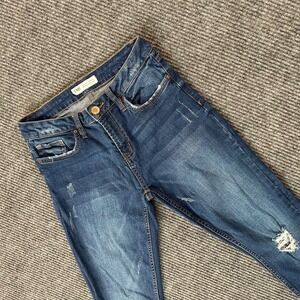 YMI Midrise Ankle Distressed Skinny Jeans 7/28 Dark Wash Ripped Denim Y2K Grunge